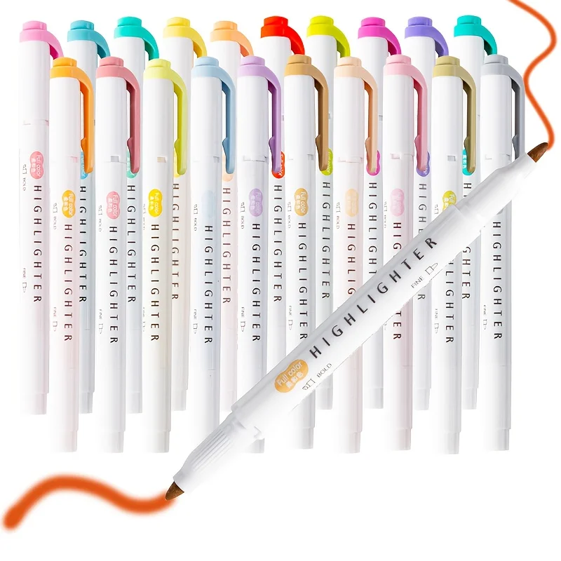 مجموعة هايلايتر ذات طرف مزدوج مع أطراف رفيعة وعريضة - هايلايتر مزدوجة الأطراف عالية الجودة وغير سامة، مثالية للطلاب والفنانين #2