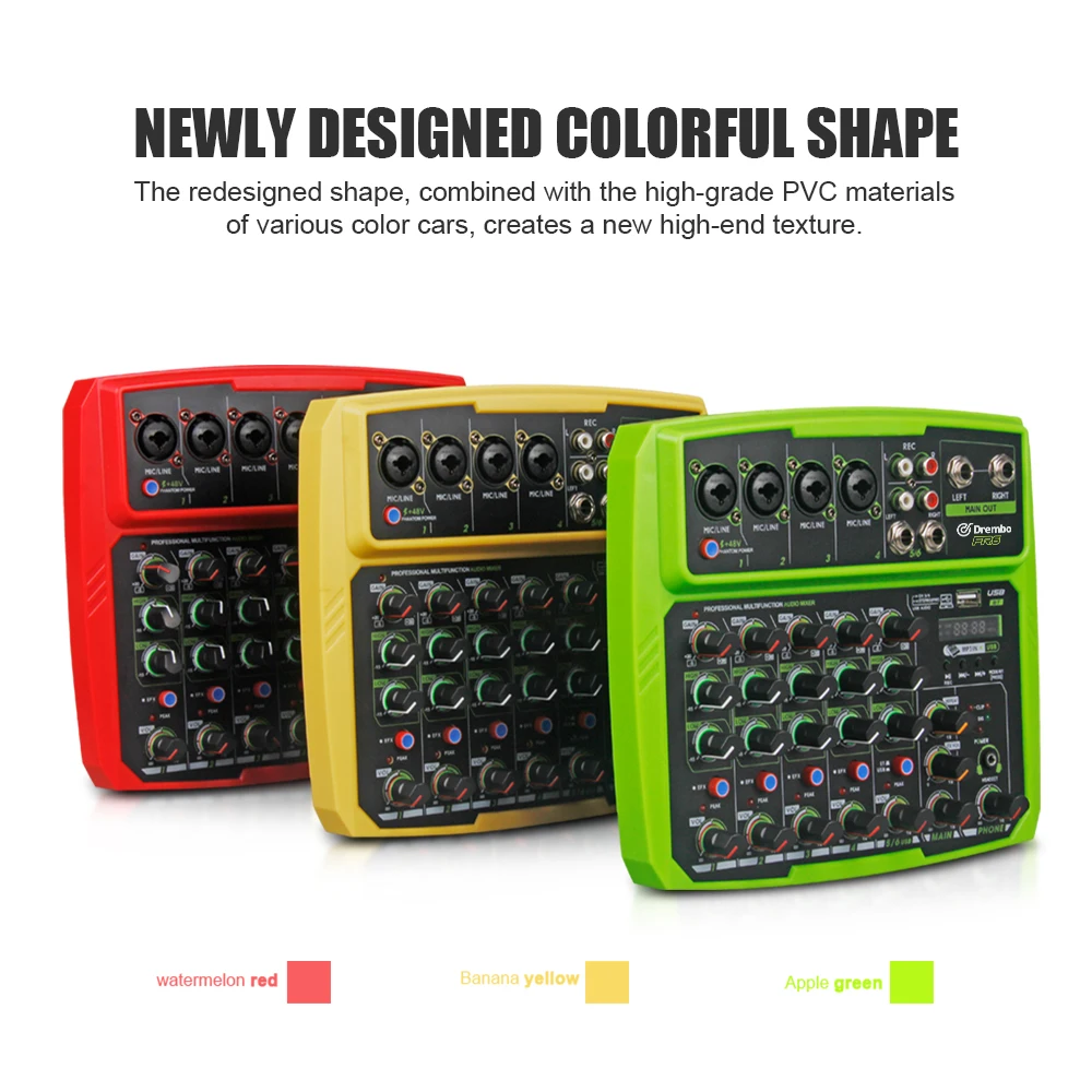 FR6 FR4 DJ Console Mixer de Áudio Com Bluetooth 48V Phantom Power Delay Repaeat Effect Sound Mixing Console USB 4/6 Canais