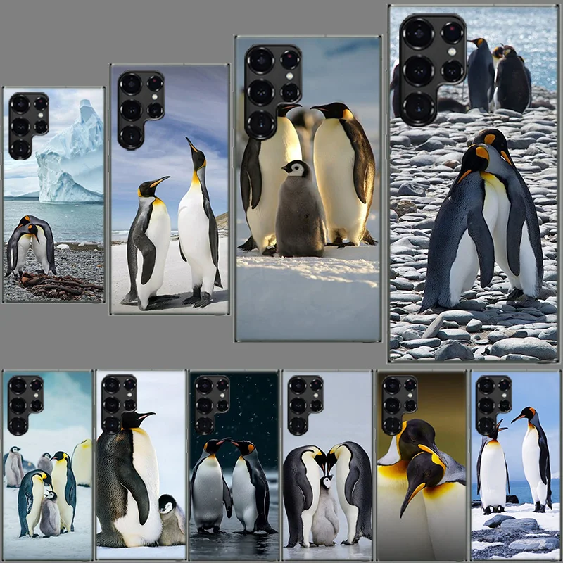 Penguins Love at the North Pole Clear Case for Samsung Galaxy S24 S22 Ultra S23 S21 S20 FE Capa Phone Cover S10 S9 S8 Plus S10E