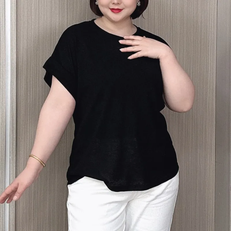 Breathable And Comfortable Cotton Linen Short Sleeve T-shirt Women 2024 Summer New Plus Size Loose Casual Tees