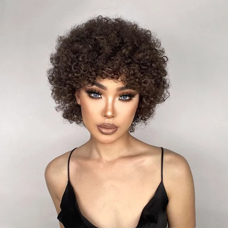 Sleek 99J Short Human Hair Wigs For Women P4/30 Highlight Curly Pixie Cut 100% Real Hair Wigs 4# Colored Afro Kinky Curly Wigs