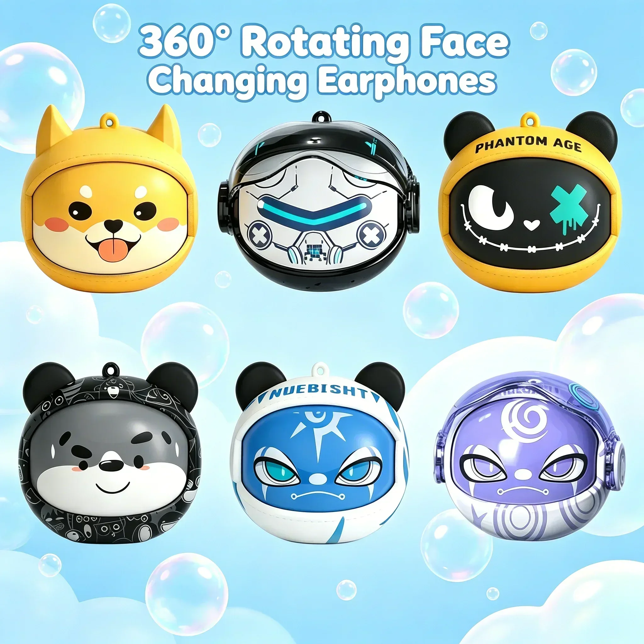 Cute Face changing TWS Bluetooth 5.4 Earbuds ENC Noise Reduction Waterproof HIFI Stereo Earphones for iOS Android Kids — product photo 1 of 1
