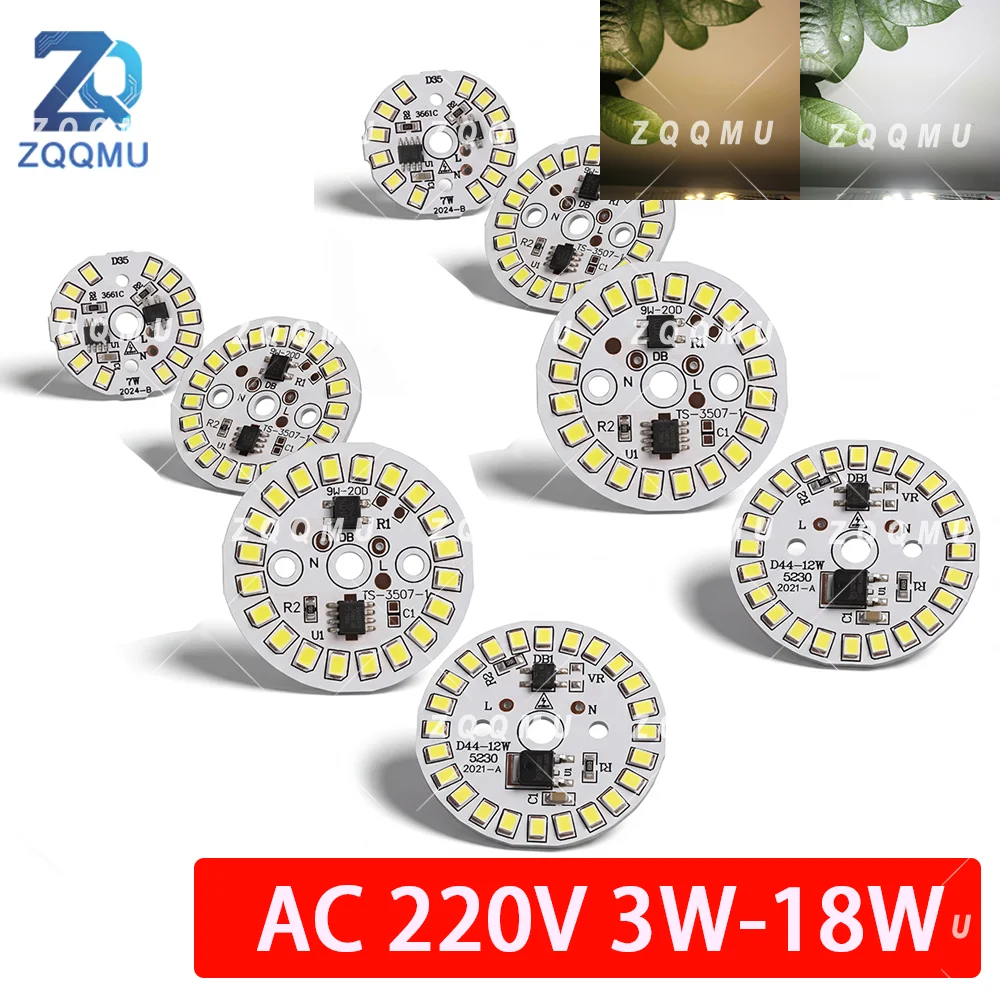 1PCS SMD2835 LED Chip 3W 5W 7W 9W 12W 15W 18W AC220V Aluminum PCB Board Light Source For DIY Bulb Spotlight Chandelier Downlight