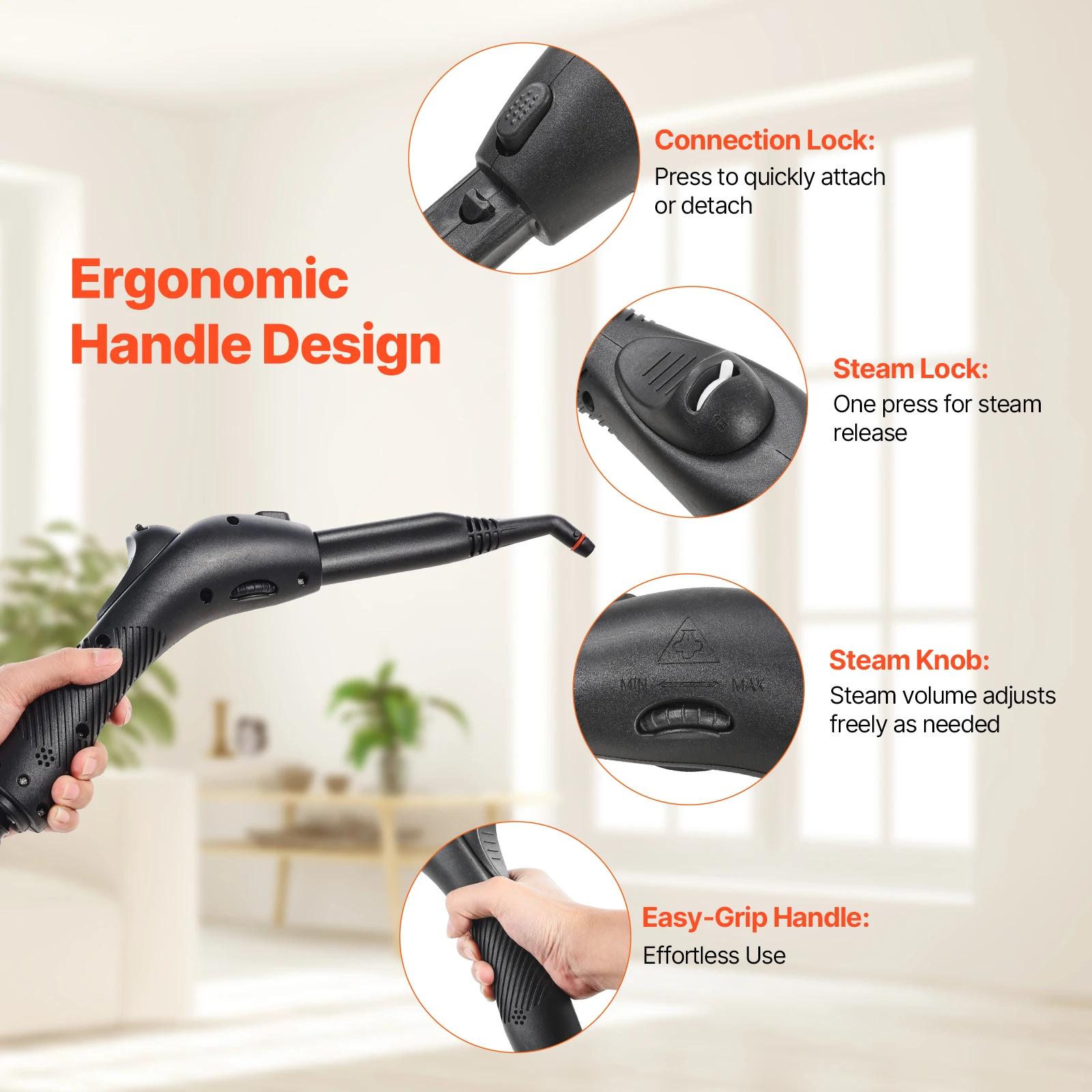 منظف بخار SucceBuy متعدد الأغراض قوي مع خزان 51 أونصة ومقبض محمول لأجهزة أرضيات بلاط الجص للمنزل والسيارة