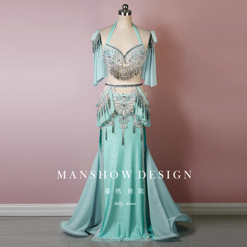 

Индивидуальный костюм для соревнований по танцу живота, сексуальная сказочная юбка, сверкающая ромбовидная кисточка, высокая талия, экзотическое платье для выступлений