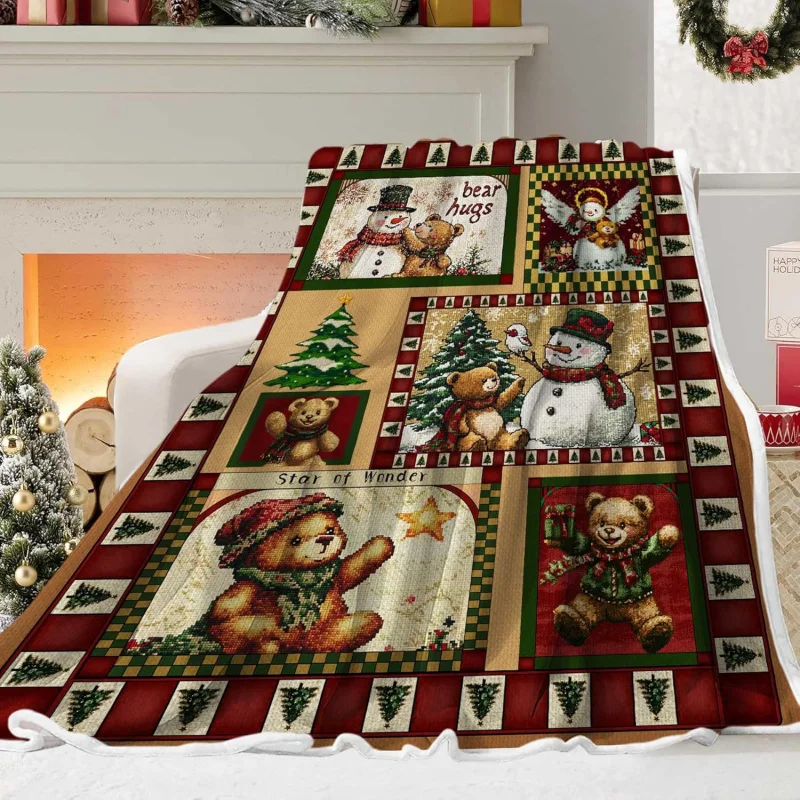 

Red Christmas blanket with Winter Snowman print flannel cover for warm and comfortable New Year home decoration 60inx50in