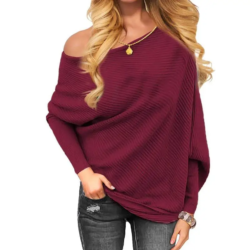 

Women's Off-Shoulder Striped Knitted Sweater British Style Batwing Sleeve Fashionable Inner Wear Winter Collection