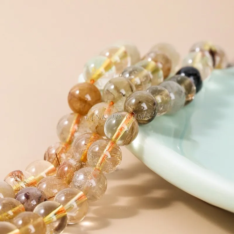 Natural Multicolor Rutilated Quartz Beads Round Loose Space Energy Hair Crystal Bead For Jewelry Making Diy Bracelet Necklace