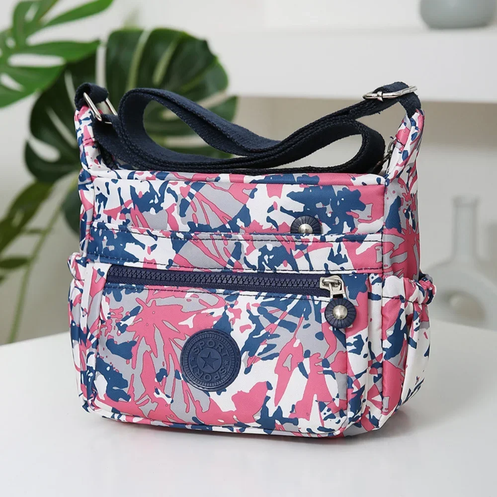 Fashion Printing Nylon Cloth Bag Simple Leisure Large Capacity Multi-pocket Waterproof Travel Bag Shoulder Crossbody Bag