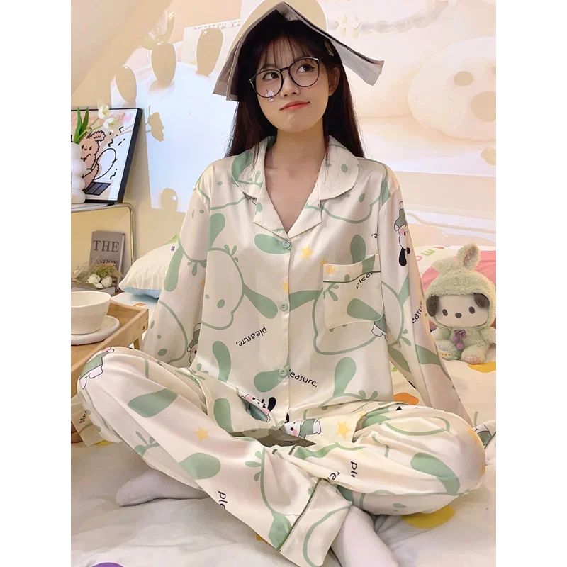 Pijama de seda para cães Sanrio's Pacha para mulheres, fofo, confortável, respirável, fresco dos desenhos animados com peito, Home Set, novo