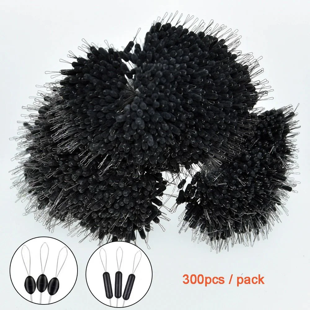 300pcs / Pack Fish Line Float Fishing Bobber Resistance Connector Fishing Gear Anti-Strand Stopper Silicone Black Space Bean