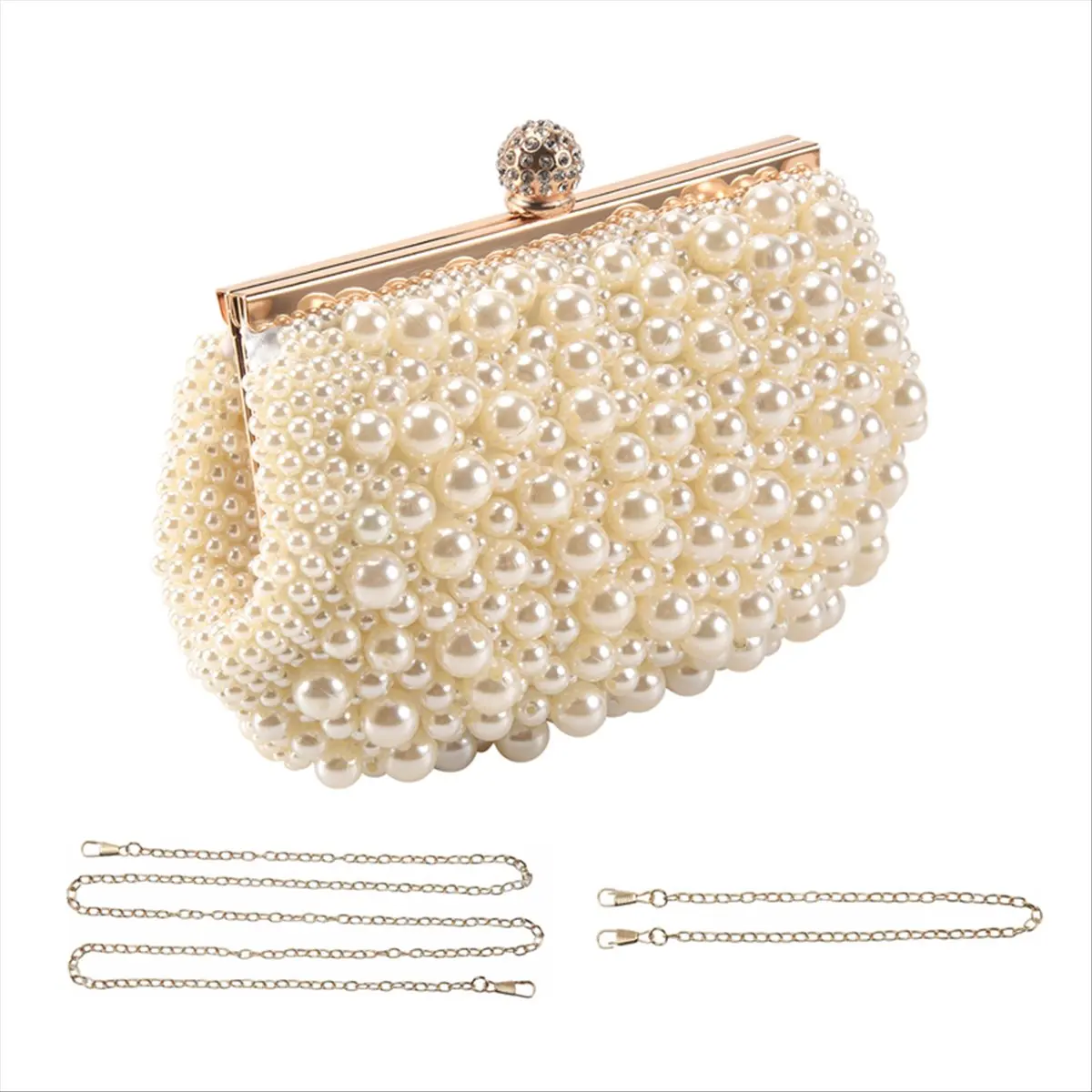 ABQR Pochette da sera per matrimonio Borsa con perle Abito Borsa da cena Borsa piccola Borsa da damigella d'onore Bianca