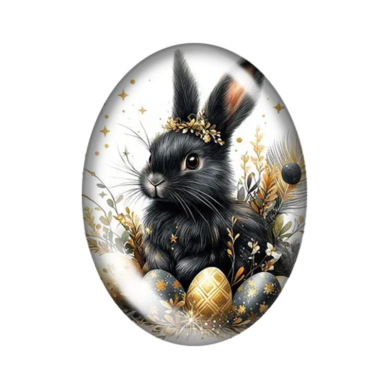 Conejo de Pascua negro de acuarela, 10 Uds., 13x1 8mm/18x2 5mm/30x40mm, foto ovalada, cabujón de cristal, demostración, parte posterior plana, hallazgos