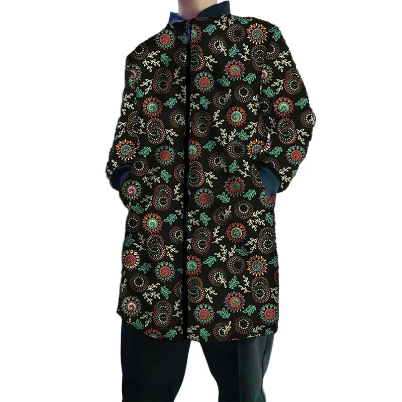 Jaqueta bomber masculina sob medida, design moderno, estampa de alta costura africana, gola longa, casaco masculino de alta costura nigeriana