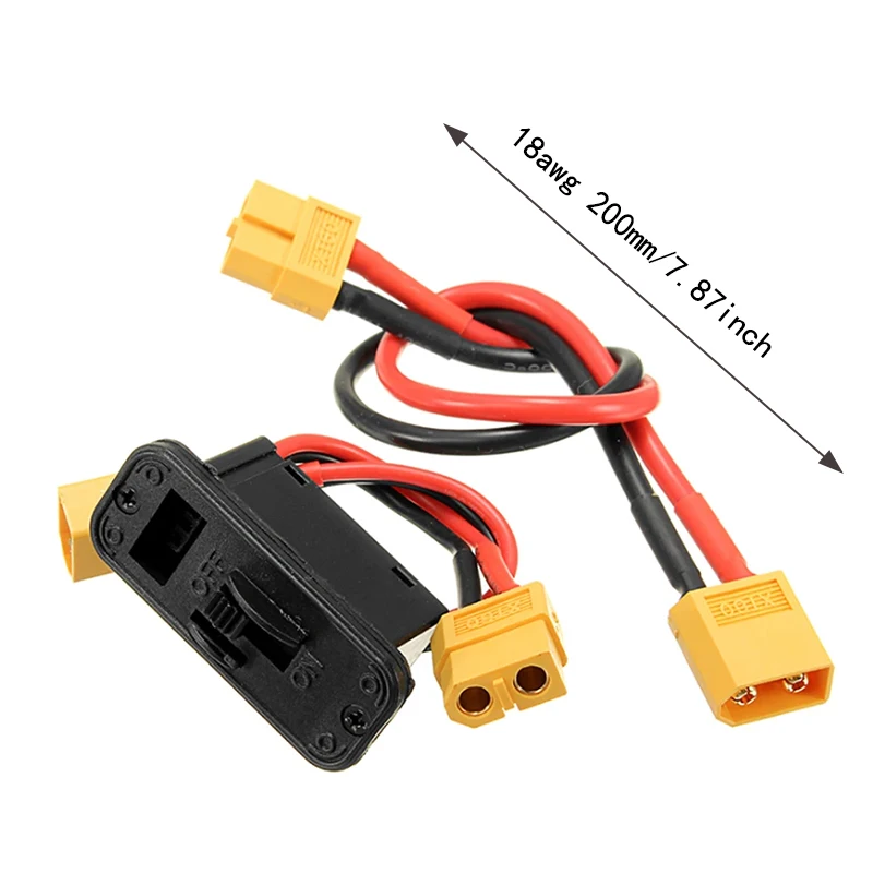 XT60 Switch High Current LiPo Battery On/Off Power Switch With XT60 Plug Connector Extension Wire Cable 18awg 200mm