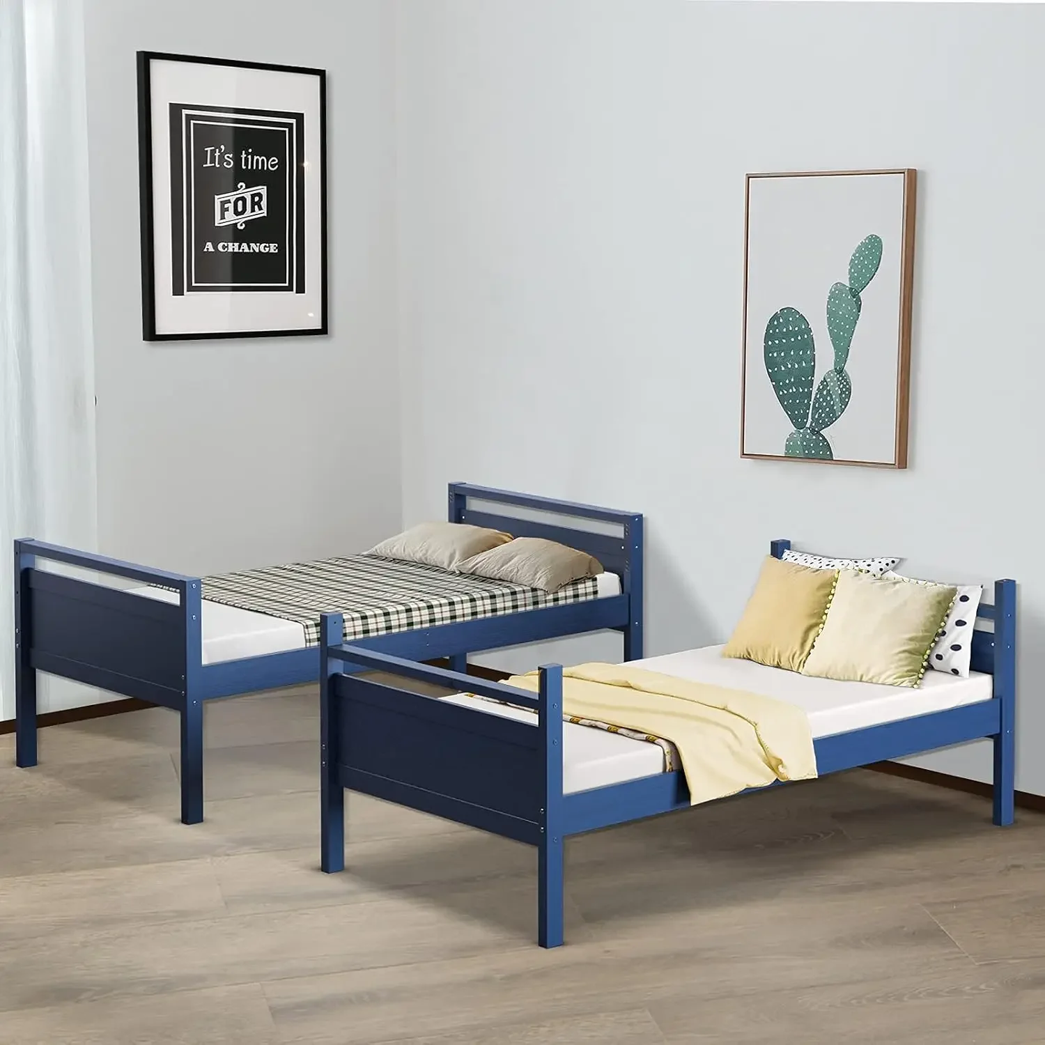 

Twin-Over-Twin Wood Bunk Bed, 2-in-1 Convertible Space-Saving Bunk Bed for Bedroom Dorm Guest Room