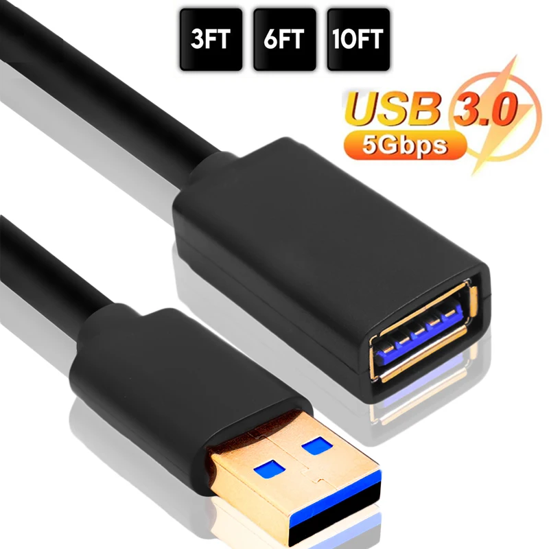 5Gbps Fast Data Transfer USB 3.0 Extension Cable 10FT Male To Female USB A Extender Cord for PC Computer Laptop TV Hard Drive