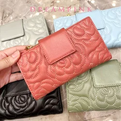 New Luxury Camellia Women Long Wallet Quilted Flower Sheepskin Female Clutch Bag Elegant Genuine Leather Lady Card Holder Purse