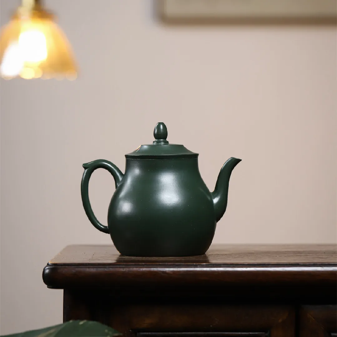 

Handmade Yixing Zisha Teapot Famous Ore Blackish Green Clay Modeling Painted Plum Blossom GD Exquisite Gift 280c