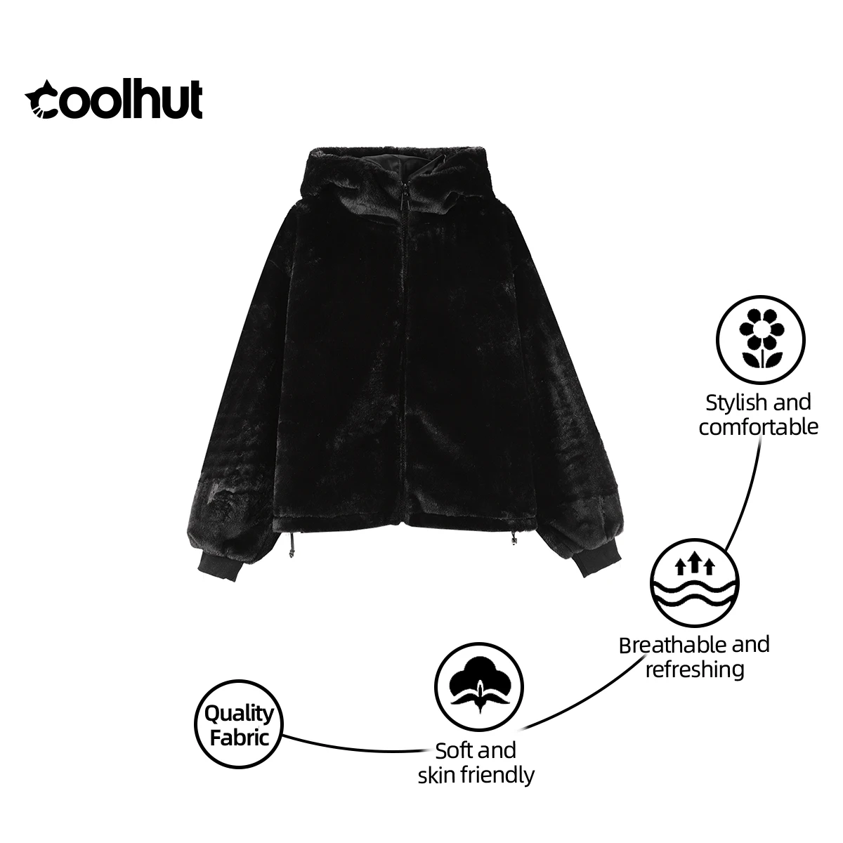 COOLHUT 2025 المرأة الأرنب هود سترة ناعمة لطيف بلون الربيع معطف دافئ خفيفة الوزن المؤنث ملابس خارجية غير رسمية #1