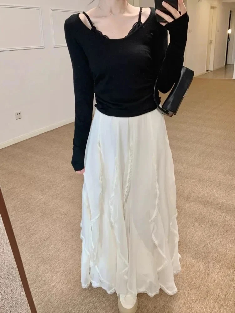 

Необычные юбки, женские весенние модные оборки в стиле пэчворк, шикарная однотонная элегантная эластичная длинная юбка во французском стиле, женская