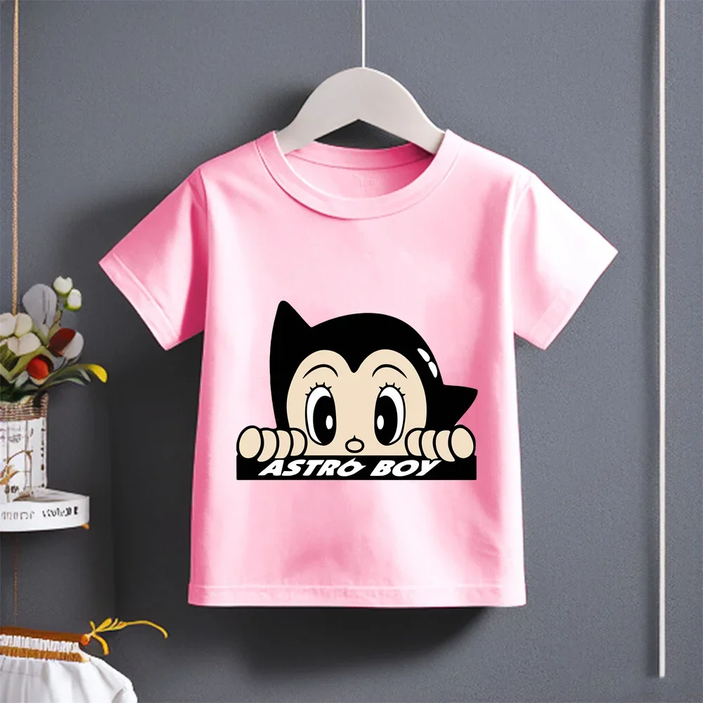 Summer 2024 Boys Girls Astro Boy Cartoon Print T-shirt Cotton Stylish Trendy Cute Short Sleeve Kids Apparel