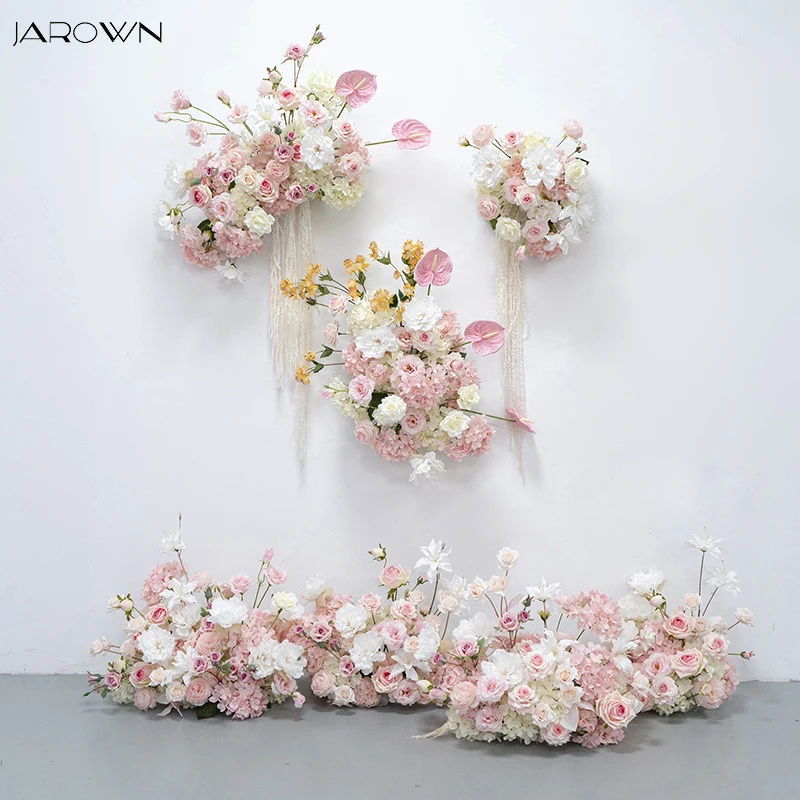 パーソナライズされたピンクと白の花の組み合わせ結婚式の背景の装飾人工バラサフランフロアアクセサリー