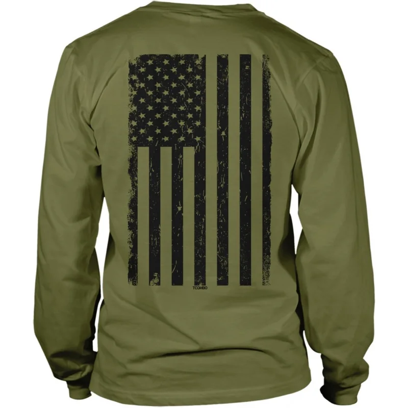 American flag pattern long sleeved men's and women's round neck shirt