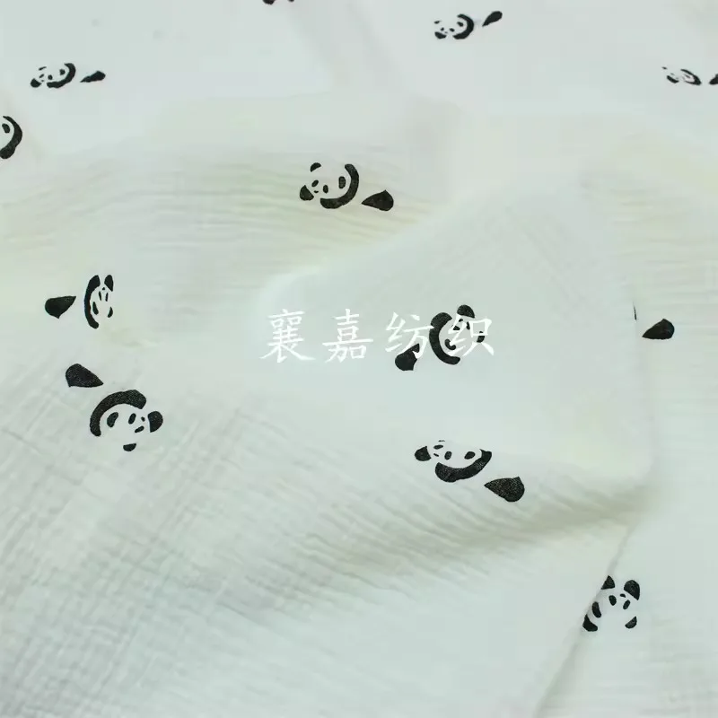 Panda Print Cotton Sewing Fabric Crepe Double Layer Gauze Cloth Cotton Skirt Pajama Cotton Fabric 100x135cm