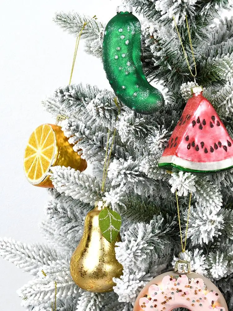 Glass Painting Vegetable Series Christmas Decoration Cucumber Eggplant Broccoli Xmas Tree Hanging Ornament New Year Party Gifts