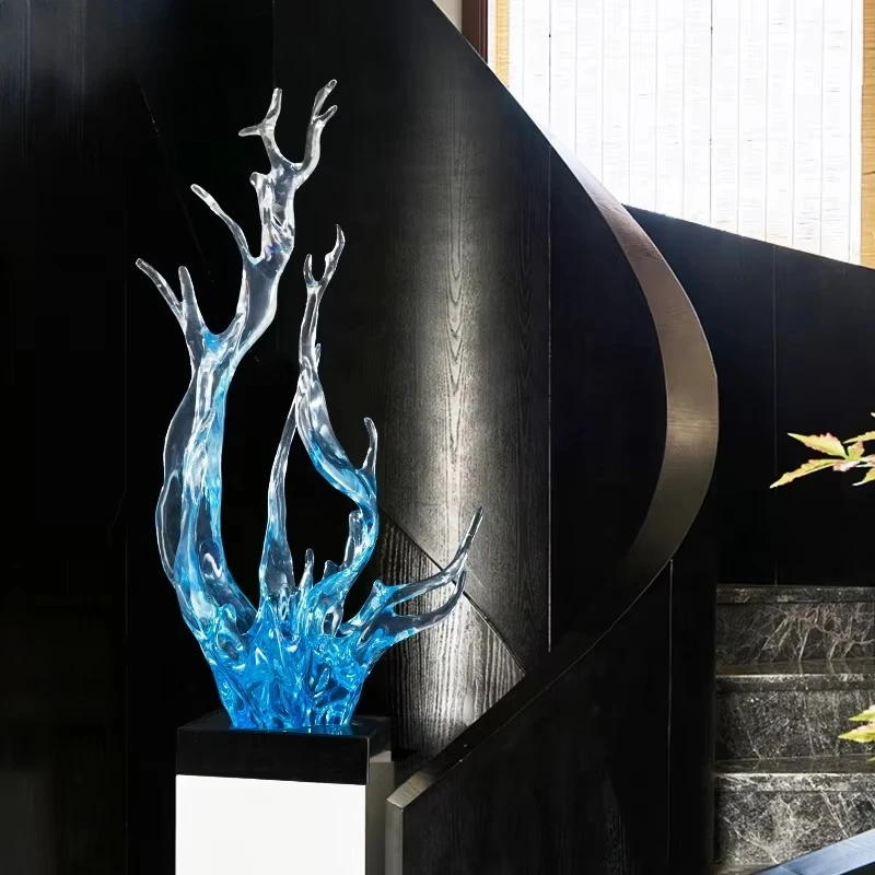 

3D art resin sculpture transparent blue abstract sculpture lobby office home decoration