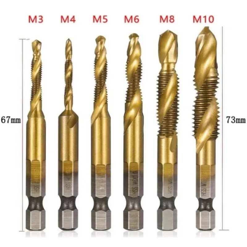 

1/6Pcs Tap Drill Bit Set Hex Shank Titanium Plated HSS Screw Thread Bit Screw Machine Compound Tap M3 M4 M5 M6 M8 M10 Hand Tools