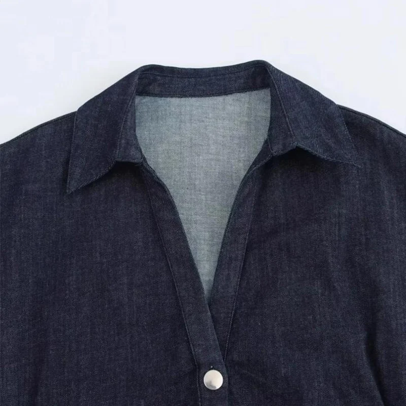 데님 드레스 여성용 봄 여름 캐주얼 롱 드레스 2025 신상 패션 주름 짧은 소매 스트리트웨어 미디 드레스