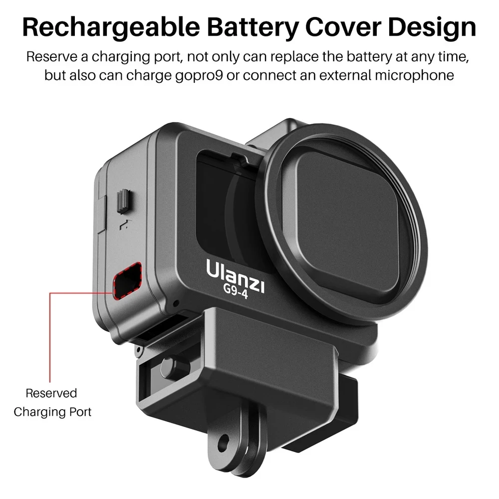 Ulanzi G9-4 GoPro 10 9พลาสติกกล้องสำหรับ GoPro Hero 9สีดำกรณี Mic และเติมแสงเย็นรองเท้า Vlog อุปกรณ์เสริม
