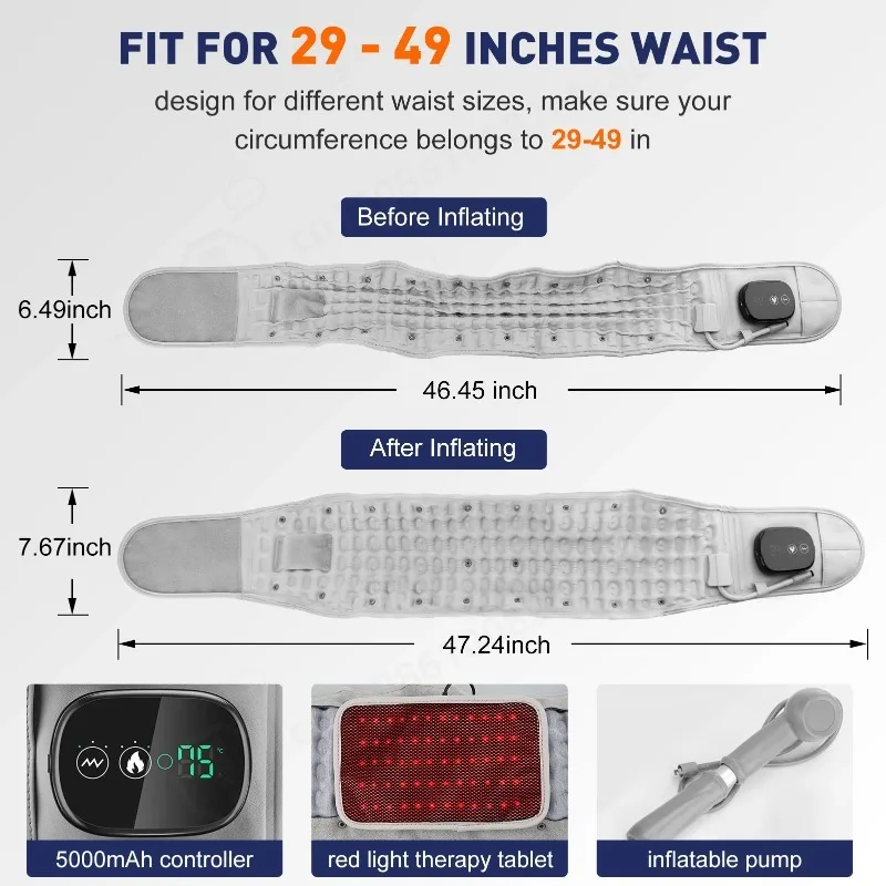 Inflatable Heating Belt Red Light Vibration Massage Waist Support Airbag Back Relief USB Charge Abdomen Pain Relief
