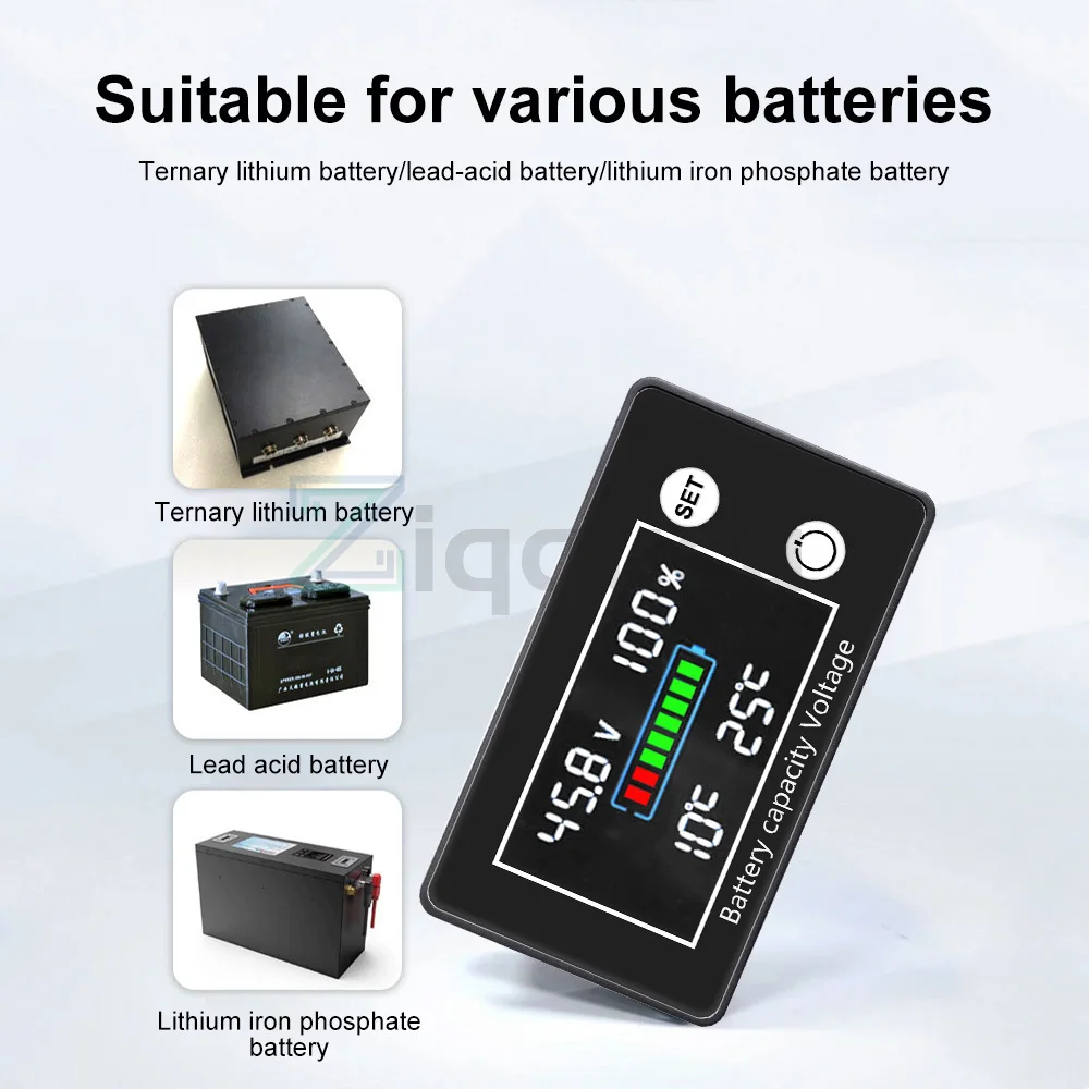 10-100V Digital Battery Monitor Volt Temp Switch Meter Gauge Battery Capacity Tester for Marine RV Battery