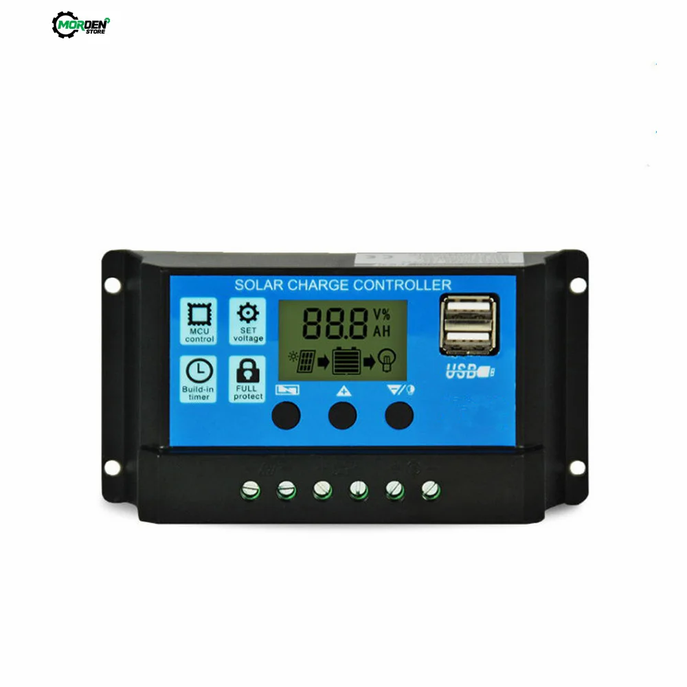 10/20/30A Solar Charge and Discharge Controller LCD Dual USB Solar Cell Panel Charger Regulator for Li-ion/Acid/Li-Fe Batteries