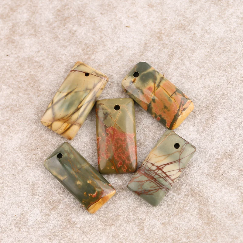 

B&F 5PCS Pendant for Necklace Multi-Color Picasso Jasper—Natural Stone Handmade Jewelry Charm Gift Accessories 29x14x4mm 14g