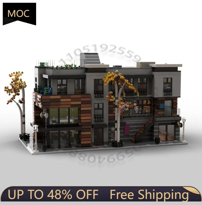 

5653 деталей Городской инженерный конструктор Downtown Lofts MOC: Модульные строительные блоки, развивающий конструктор, DIY-набор для мальчиков, подарок