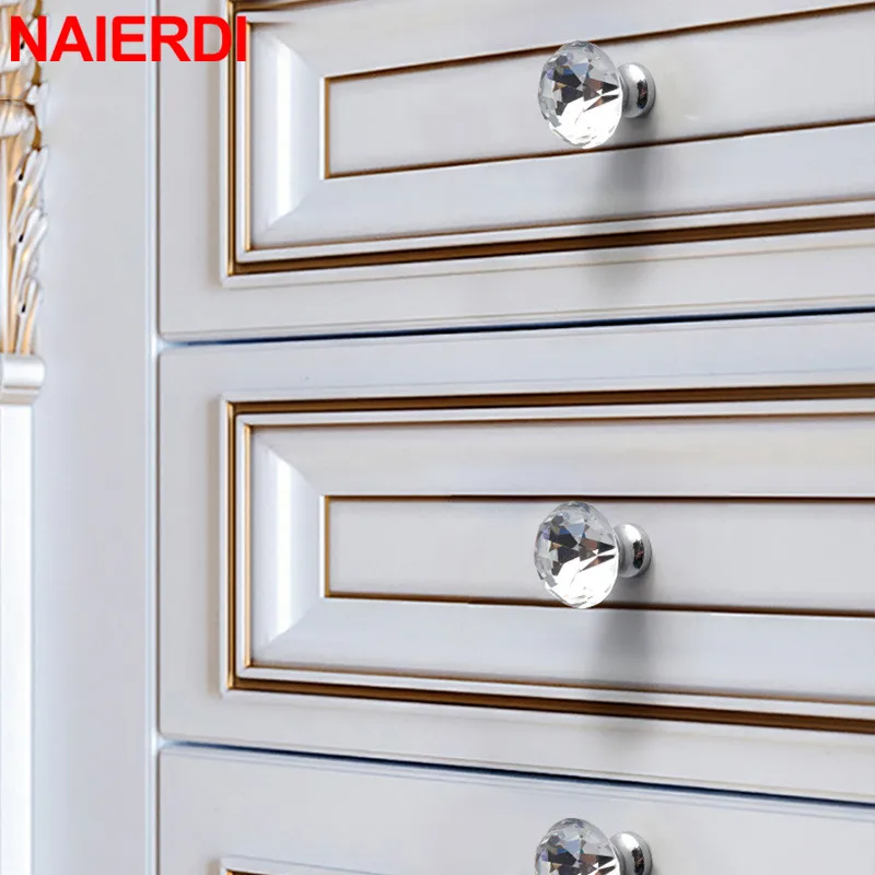 NAIERDI Luxury Diamond Crystal Handles Cabinet Handles Closet Door Drawer Knobs Wardrobe Single Hole Furniture Handle