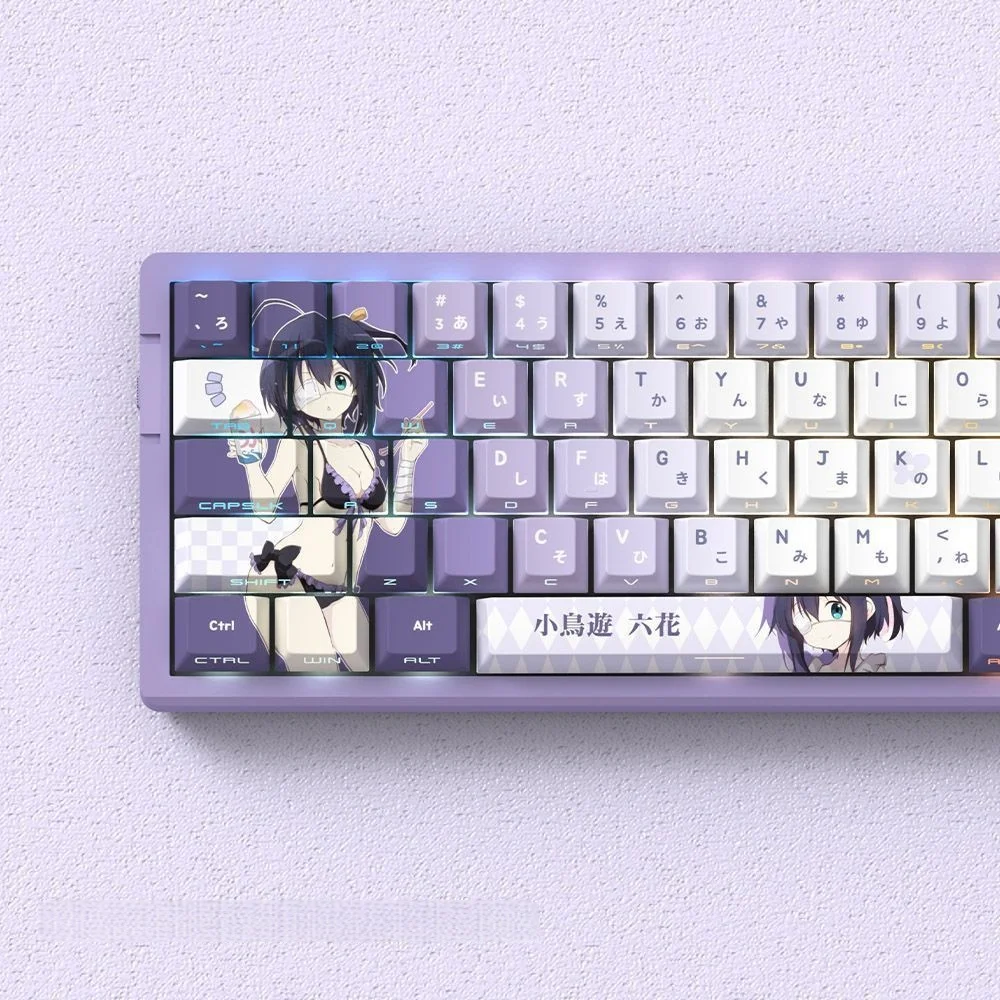 

Cute Purple Anime Custom Backlit PBT Keycaps, South Leds Facing Shine Through,Cherry Profile kawaii Japanese Key Cap Set