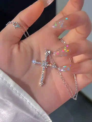Fashion Women Crystal Zircon Cross Pendant Necklace for Women Trendy Girl Chain Necklace Choker Punk Party Jewelry Gift 2023