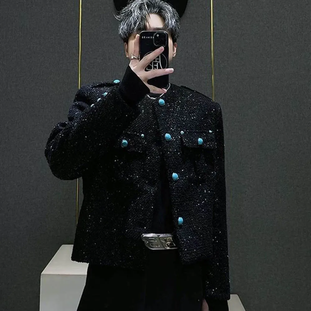 

Autumn New Men's Bright Silk Long-Sleeved Jacket American Retro Fashion Trend High Street Casual Loose Niche Men's Tops 2025