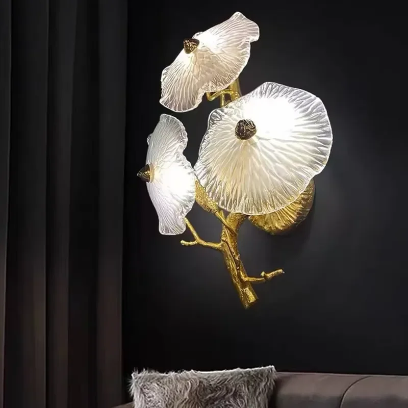 for Hotel Wedding Lotus Leaf Decorative Wall Lamp Indoor Luxury Gold Branch Wall Light for Home Interior Lighting Fixture