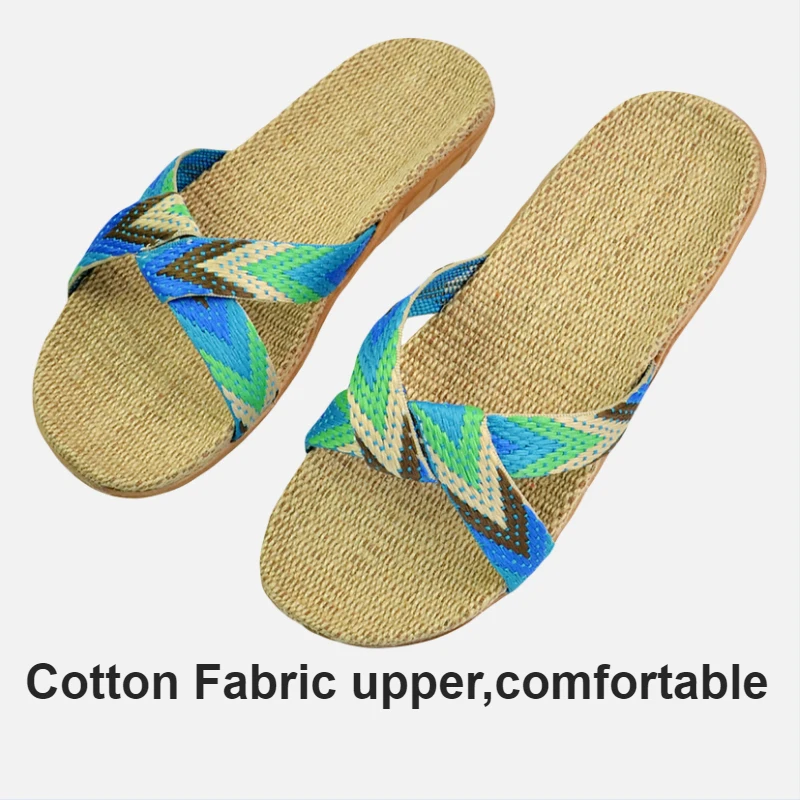 Natural linen slippers summer home indoor sandals men\'s women\'s unisex spring and autumn couples landing guests flax Non-slip