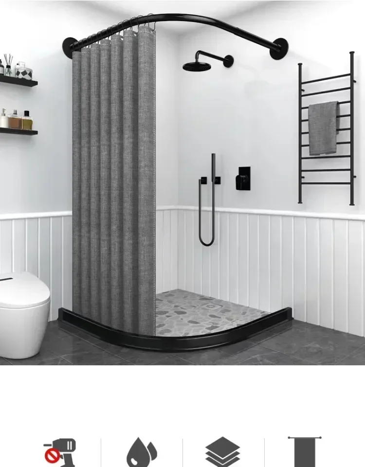 

Budget-friendly integral shower room partition hotel bathroom wet and dry separation curtain set simple