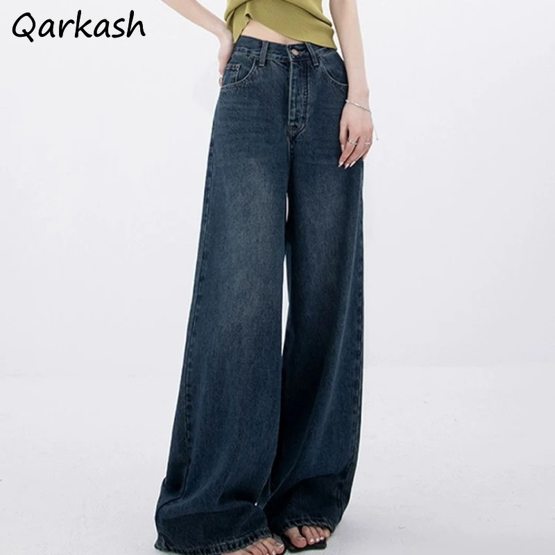 Jeans Women Spring Girls All-match Korean Fashion Mopping Loose Causal Retro Slender Solid Simple Office High Waist Wide Leg