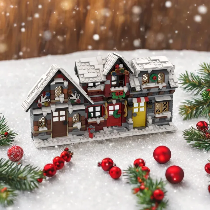 822Pcs 세 작은 겨울 집 MOC 미니 겨울 코티지 교육 빌딩 diy 블록 생일 선물