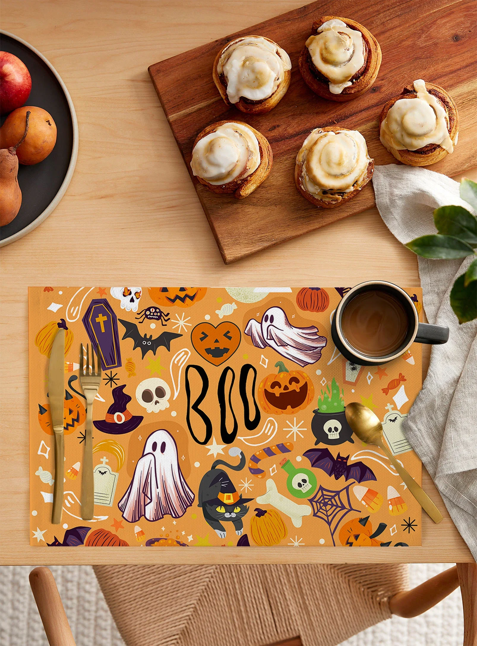 Halloween Pumpkin Ghost Bat Candy Table Runner Coffee Tablecloth Wedding Decor Modern Home Party Table Runners Table Mats