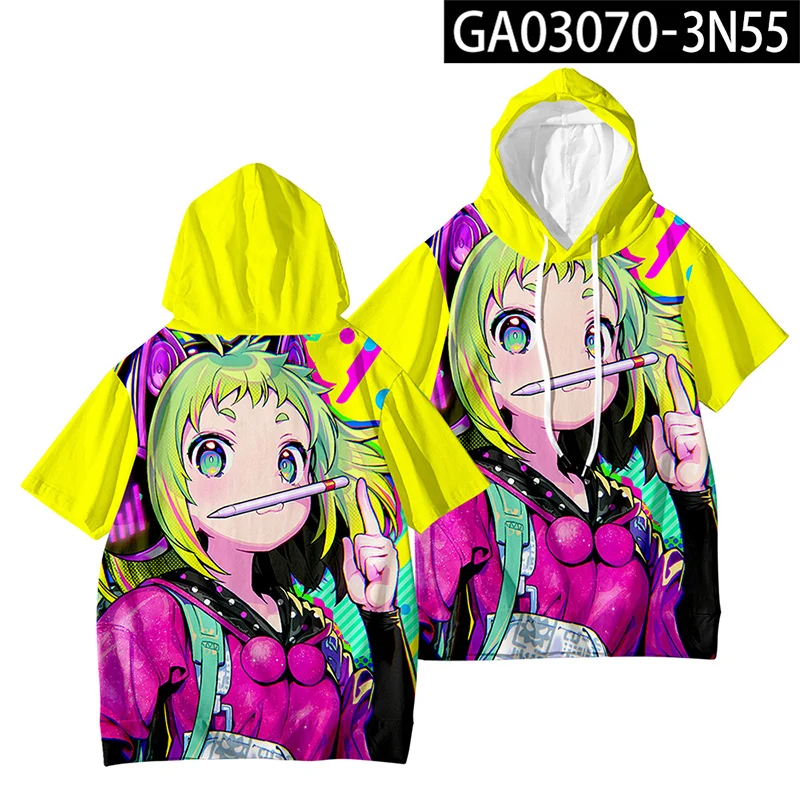 Anime DoHna:doHna Let's Do Bad Things Together Kikuchiyo Cosplay Summer Short Sleeve Hooded T Shirt Casual Loose Pullover Tops